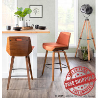 Lumisource B26-CRZZX WL+O Corazza Mid-Century Modern Counter Stool in Walnut Wood and Orange Fabric